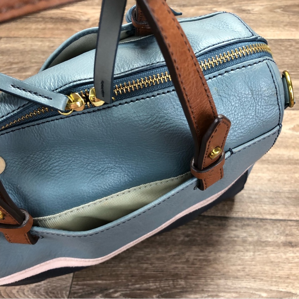Fossil Rachel Satchel Color Block Blue Leather Handbag - Picture 6 of 13
